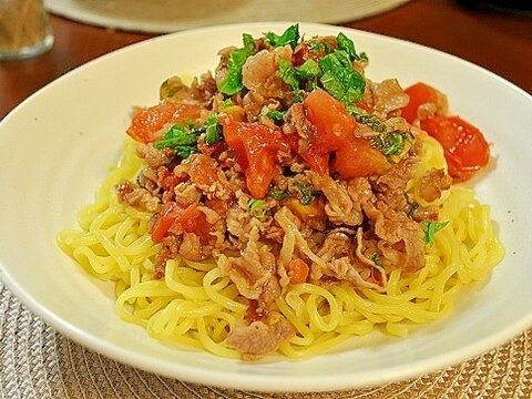 牛肉とトマトのさっぱり炒めでつけラーメン